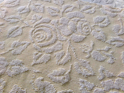 Pastel Yellow & White Cabbage Rose Vintage Woven Chenille Fabric, 24" x 18" inch Piece, Versatile Material in Quilts, Pillows, Tote Bags