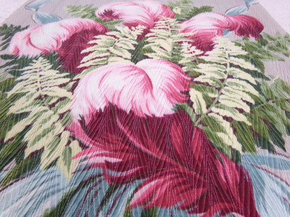 Pink Feather Plumes Vintage Barkcloth Style Fabric Rayon Texture Material 19x22"