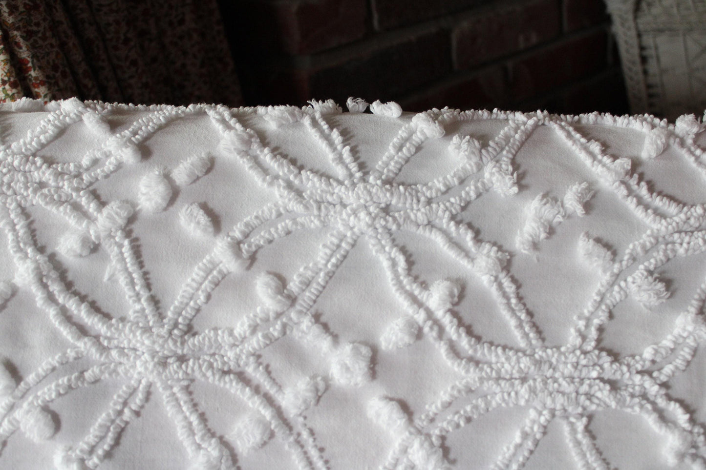 Classic White Vintage Chenille Fabric, Wedding Ring Pops Sewing & Quilt Material 20" x 25