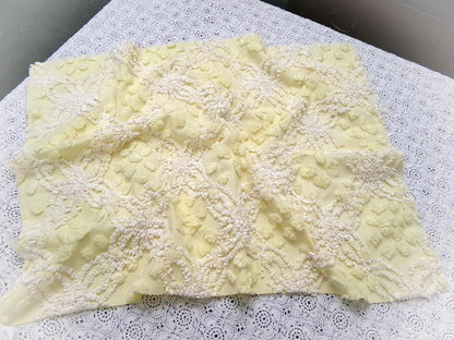 Cheerful Vintage Chenille Bedspread Fabric sunny yellow quilt material 20" x 24"