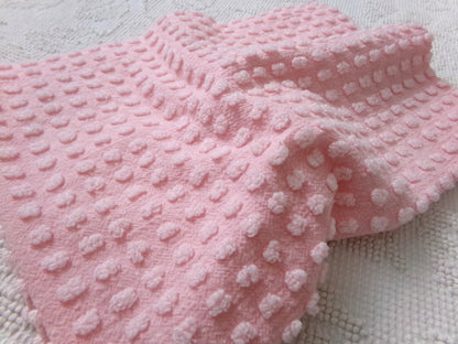 Pink Pops Vintage Chenille Bedspread Fabric Piece Popcorn Dots, 18" x 24"