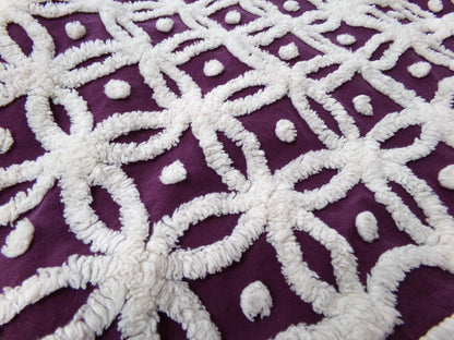 Vintage Chenille Fabric, Mulberry Snowdrops 18" x 24" Piece of Geometric White Tufted Cotton Sewing & Quilt Material