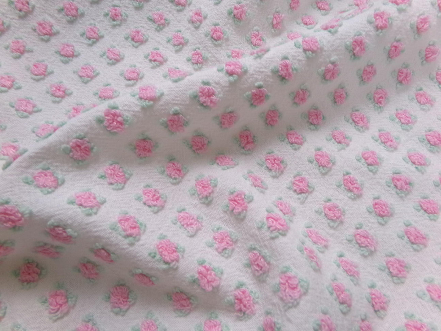 Shabby Tiny Tuft Pink Rosebud Vintage Chenille Fabric, Mini Rose Pattern, 20" x 12"