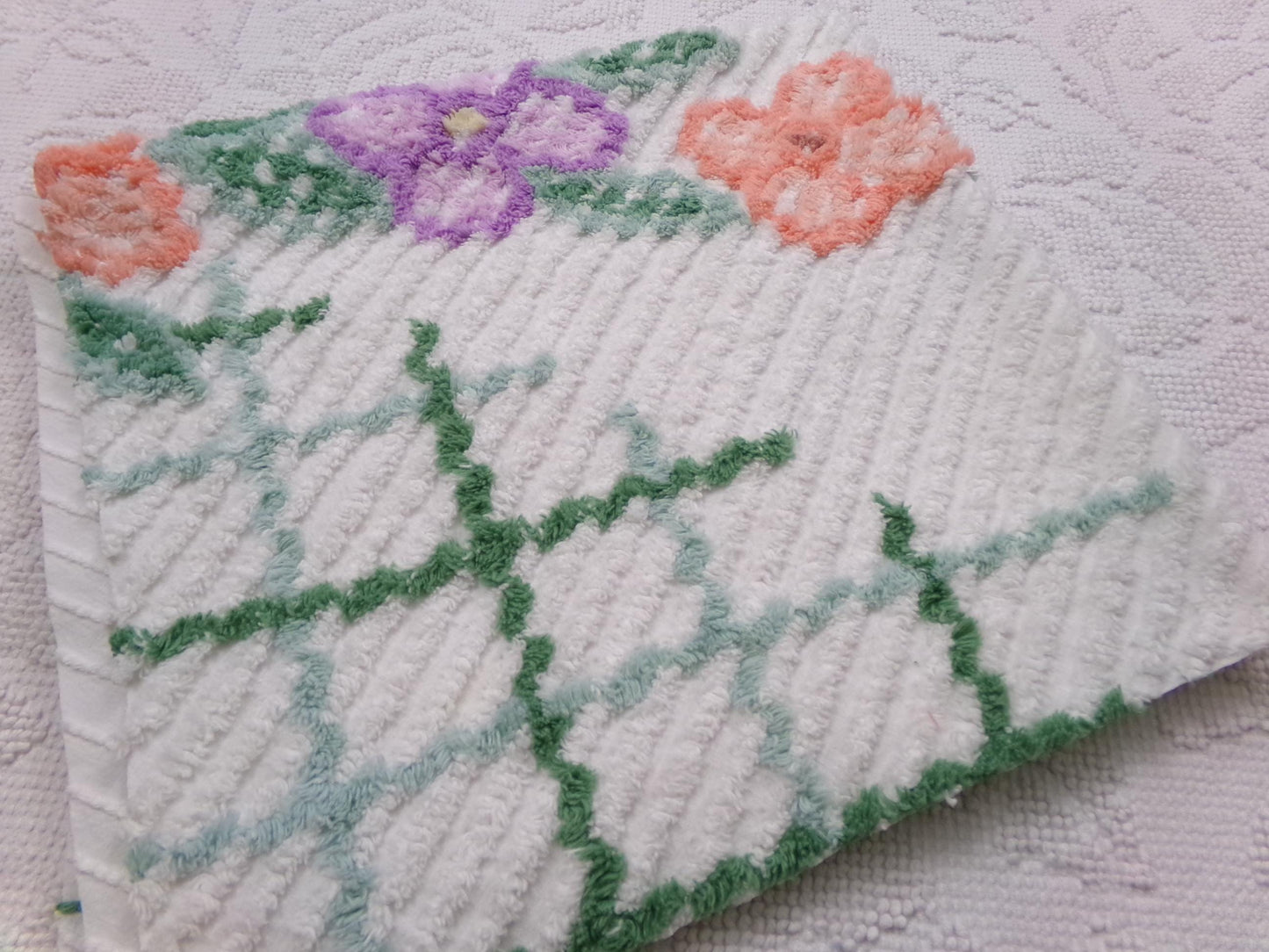 Unusual Floral Vintage Chenille Fabric, Geometric Abstract Sewing & Quilt Material 23" x 26" Piece