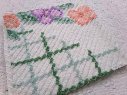 Unusual Floral Vintage Chenille Fabric, Geometric Abstract Sewing & Quilt Material 23" x 26" Piece