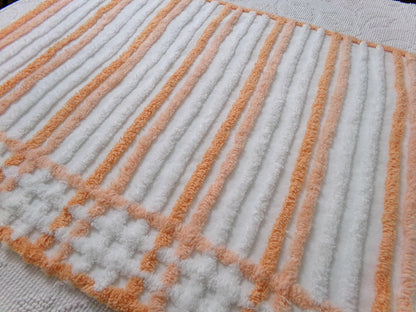 Peach & White Striped Vintage Chenille Fabric, versatile sewing craft quilt material, 18" x 25" piece