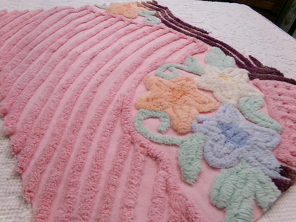Cottage Pink Floral Vintage Chenille Fabric, Shabby Mauve Sewing & Quilt Material, 17" x 23" piece