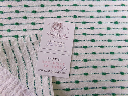 vtg preppy fabric chenille raindrop dots green & white 20x25" piece