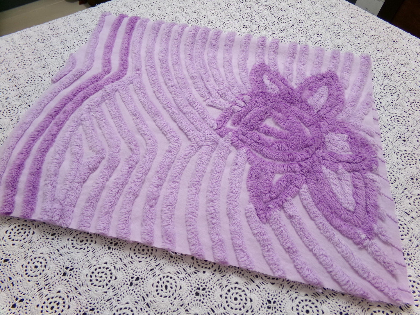 Lush Plush Lavender Vintage Chenille Fabric Piece 18x28" Sewing Material