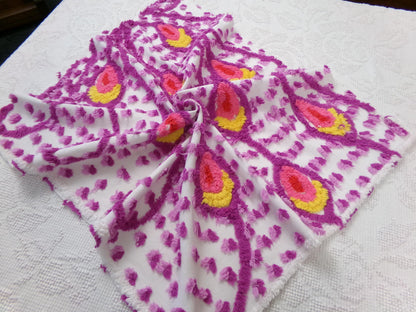 dazzling peacock feathers vintage chenille bedspread fabric 20" x 23"