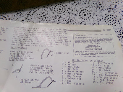 GOD BLESS Our PAD Crewel Embroidery Kit, Vintage Paragon Needlecraft 0936, Retro Boho Wall Art