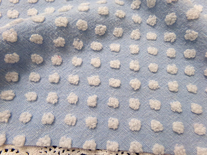 Vintage Chenille Bedspread Fabric Bubble White Pops Sky Blue 18x24" Quilt Material