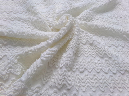 Heavenly White Vintage Chenille Bedspread Fabric, Textured Zig Zag Quilt Material, 18" x 24"