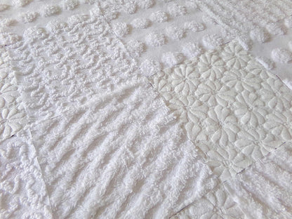 Daisies in Snow Chenille Fabric Squares, Set of 16 Quilt Blocks, 6" each in Shades of White, Great Neutral Textures
