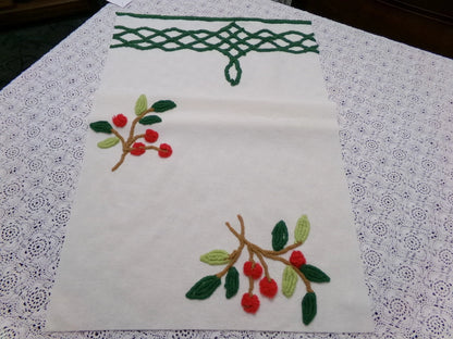 Cherry Berry Vtg Chenille Bedspread Fabric 14.5x27" Pc Farmhouse Sewing Material
