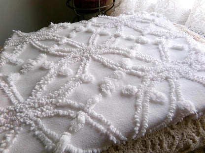 Classic White Vintage Chenille Fabric, Wedding Ring Pops Sewing & Quilt Material 20" x 25