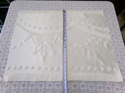 Vintage White Satin Chenille Bedspread Fabric, Shabby Chic 19x25" Piece