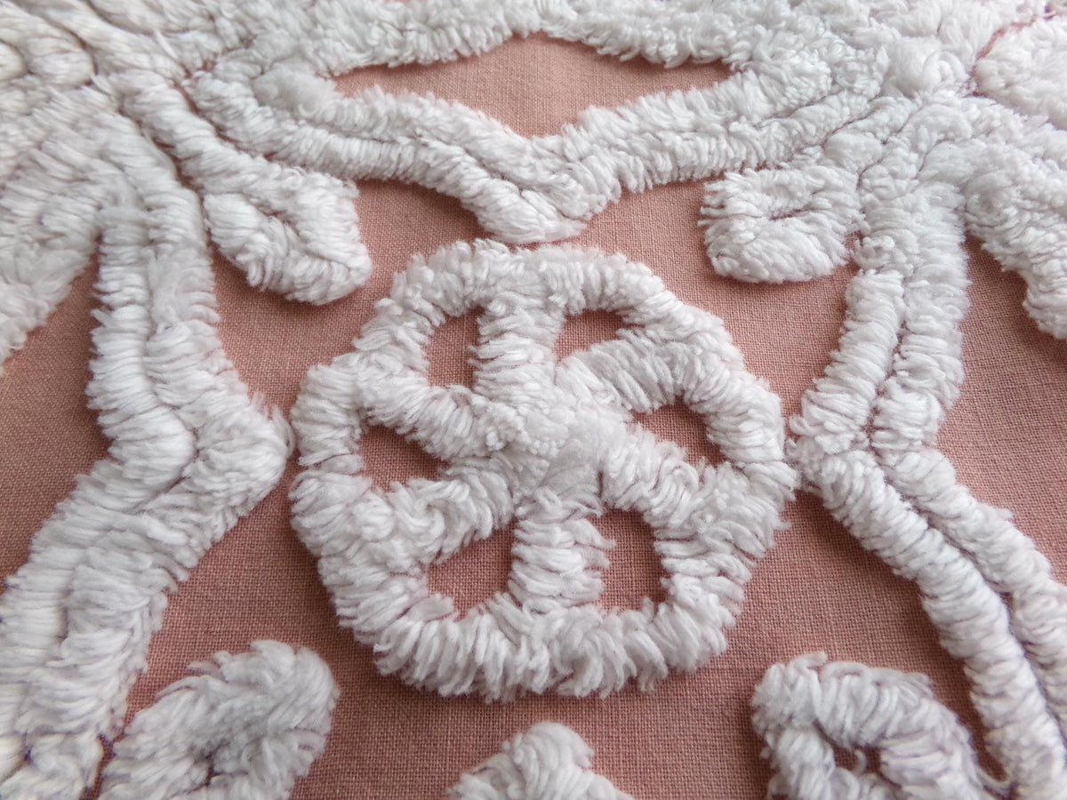 Plush Snowflake Pinwheel Vintage Chenille Fabric, 15x28" Sewing Quilt Textile