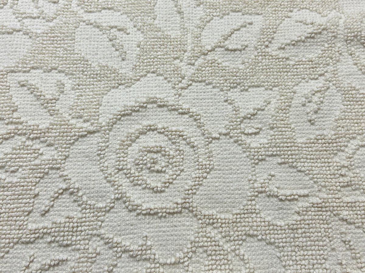 Cream White Vintage Chenille Fabric, Cabbage Roses, 20x30" Hobnail Woven Pc