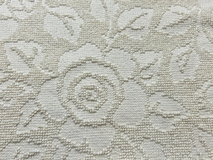 Cream White Vintage Chenille Fabric, Cabbage Roses, 20x30" Hobnail Woven Pc