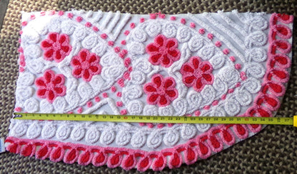 romantic hearts vintage chenille fabric, sweetest plush rose pink flowers, 21" x 26" inch rounded piece cotton sewing material for crafting