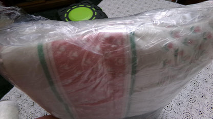 Vintage Twin Flannel Flat Sheet Floral Tulip Heart Design Pink Green White, 100% Cotton