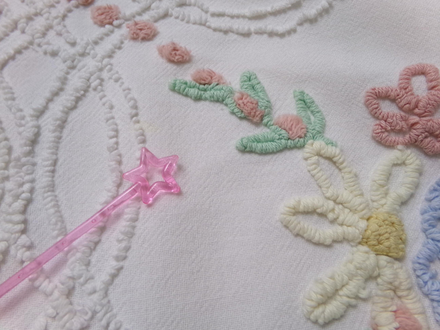 Autumn Wildflower Vintage Chenille Bedspread Fabric, Floral Quilt Material, 25" x 24" piece