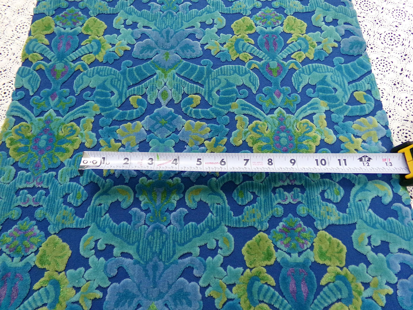 mystic blue vintage cut velvet fabric, ethereal Bates tapestry chenille, 17" x 24" piece sewing material for boho bags