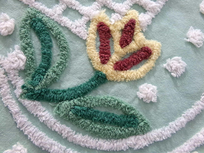 springtime tulip vintage chenille fabric, mint green floral cotton sewing material, 13" x 23" inch piece