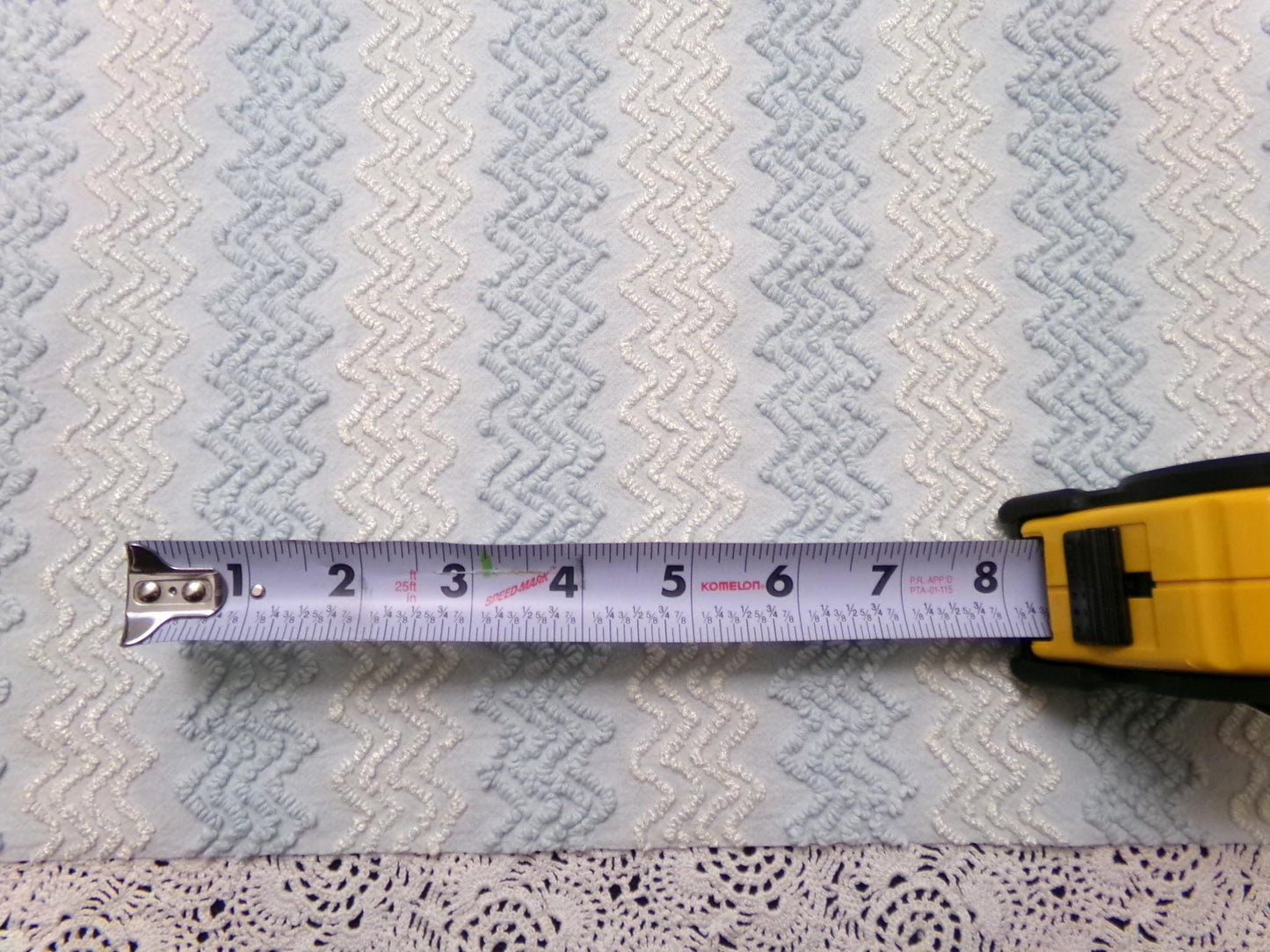pastel blue & white vintage chenille fabric 23" x 20" gentle zig zag texture quilting material