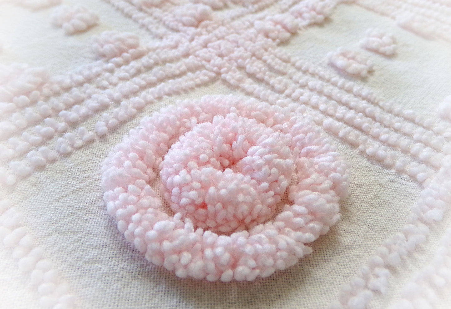 Dreamy Pink Vintage Chenille Fabric Donut Dots Sewing Material 18" x 24"