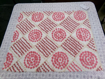 Rose Pink Diamond Pops Vintage Chenille Fabric 20 x 24" Shabby Sewing Quilt Material