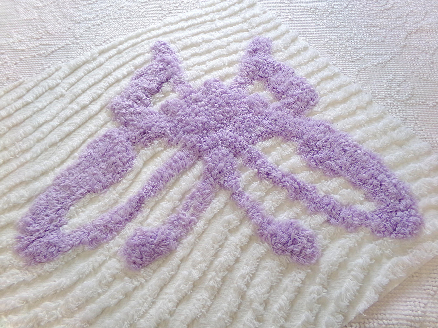 lilac butterfly vintage style chenille fabric, 19" x 15" piece of cotton sewing material, upcycle into pillows, quilts