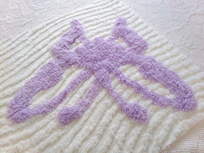 lilac butterfly vintage style chenille fabric, 19" x 15" piece of cotton sewing material, upcycle into pillows, quilts