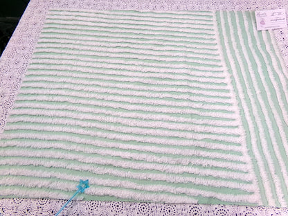 Vintage Chenille Bedspread Fabric, White Multidirectional Stripe Mint Green 18x24"