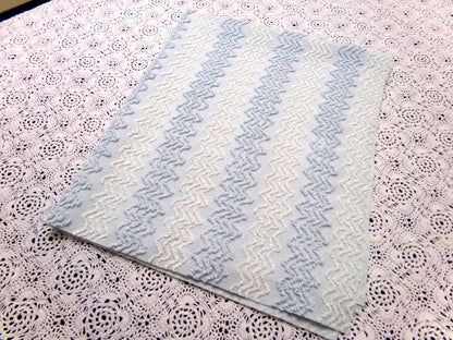 pastel blue & white vintage chenille fabric 23" x 20" gentle zig zag texture quilting material