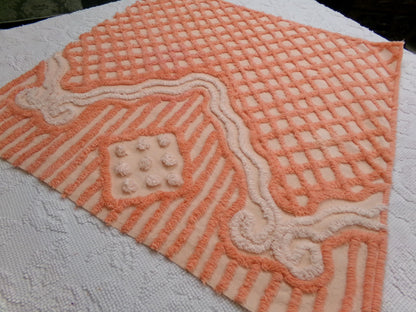 Bliss Peach Vintage Chenille Fabric, Unique Geometric Piece Sewing & Quilt Material 23" x 23"