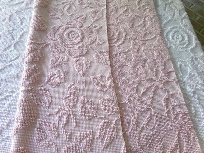 Rose Mist Vintage Woven Chenille Fabric, 24" x 20" Inch Reversible Piece, 100% Cotton, Hobnail Imperial Roses Pattern, Ideal in Quilts