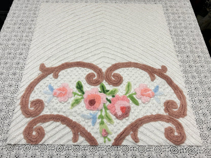 Vintage Floral Chenille Fabric, 22x24" Antique Sewing Textile