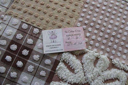Cozy Mocha Chenille Quilt Squares Set, from Vintage Bedspread Fabric, 16 Blocks, 6" x 6" inches each, Pops & Daisies