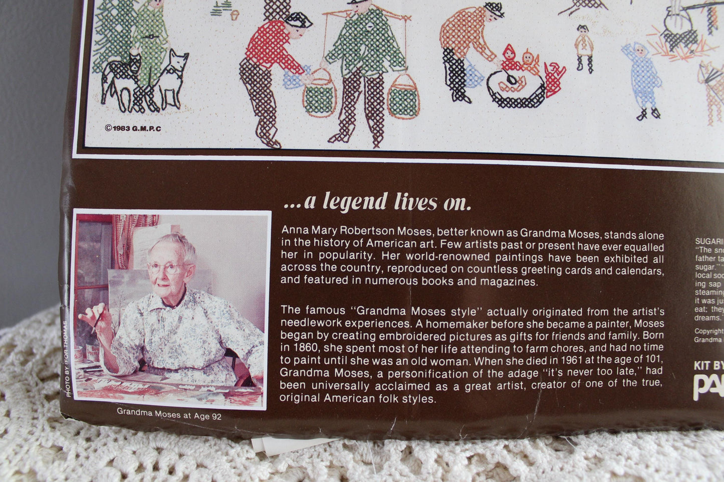 SUGARING OFF Cross Stitch Stitchery Kit, Vintage Grandma Moses Design, Paragon Needlecraft Embroidery 0210 from 1983