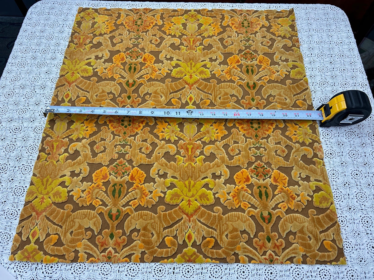Boho Vintage Cut Velvet Fabric, Copper Brown Tapestry Style Chenille Material, 24x21" Pc