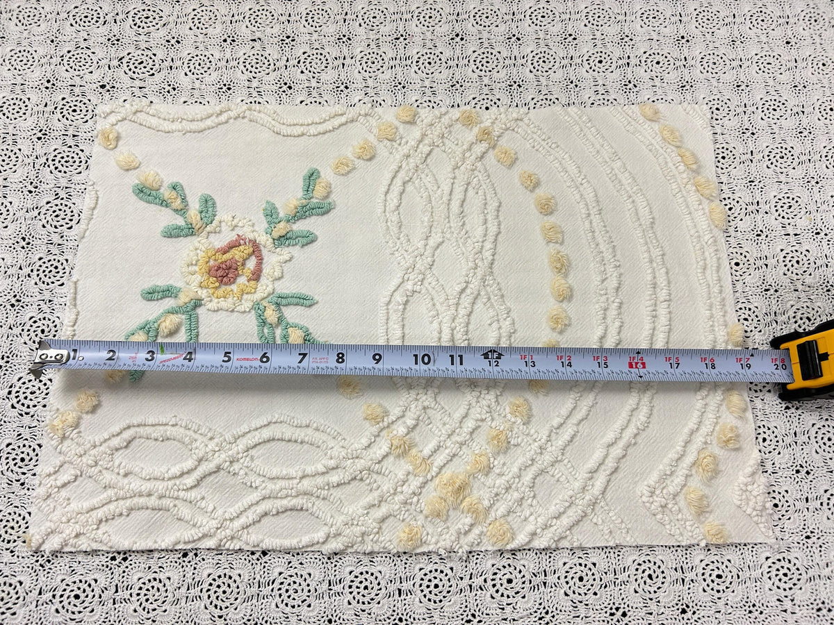 Vintage Rose Chenille Fabric, Cottage Chic 12x18" Cream Floral Sewing Textile