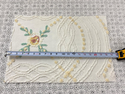 Vintage Rose Chenille Fabric, Cottage Chic 12x18" Cream Floral Sewing Textile