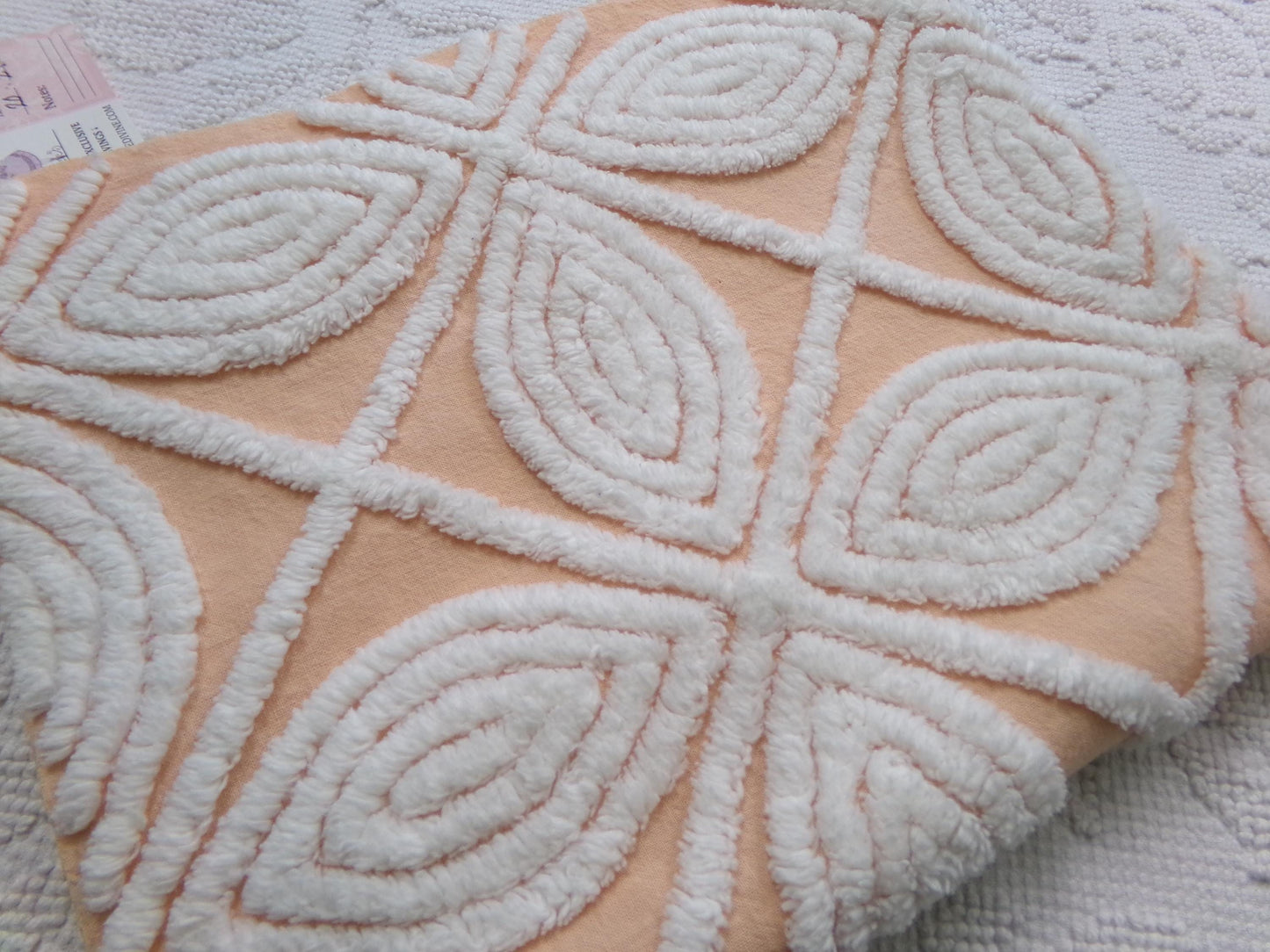 Peach Petals Vintage Chenille Bedspread Fabric, 20" x 24"
