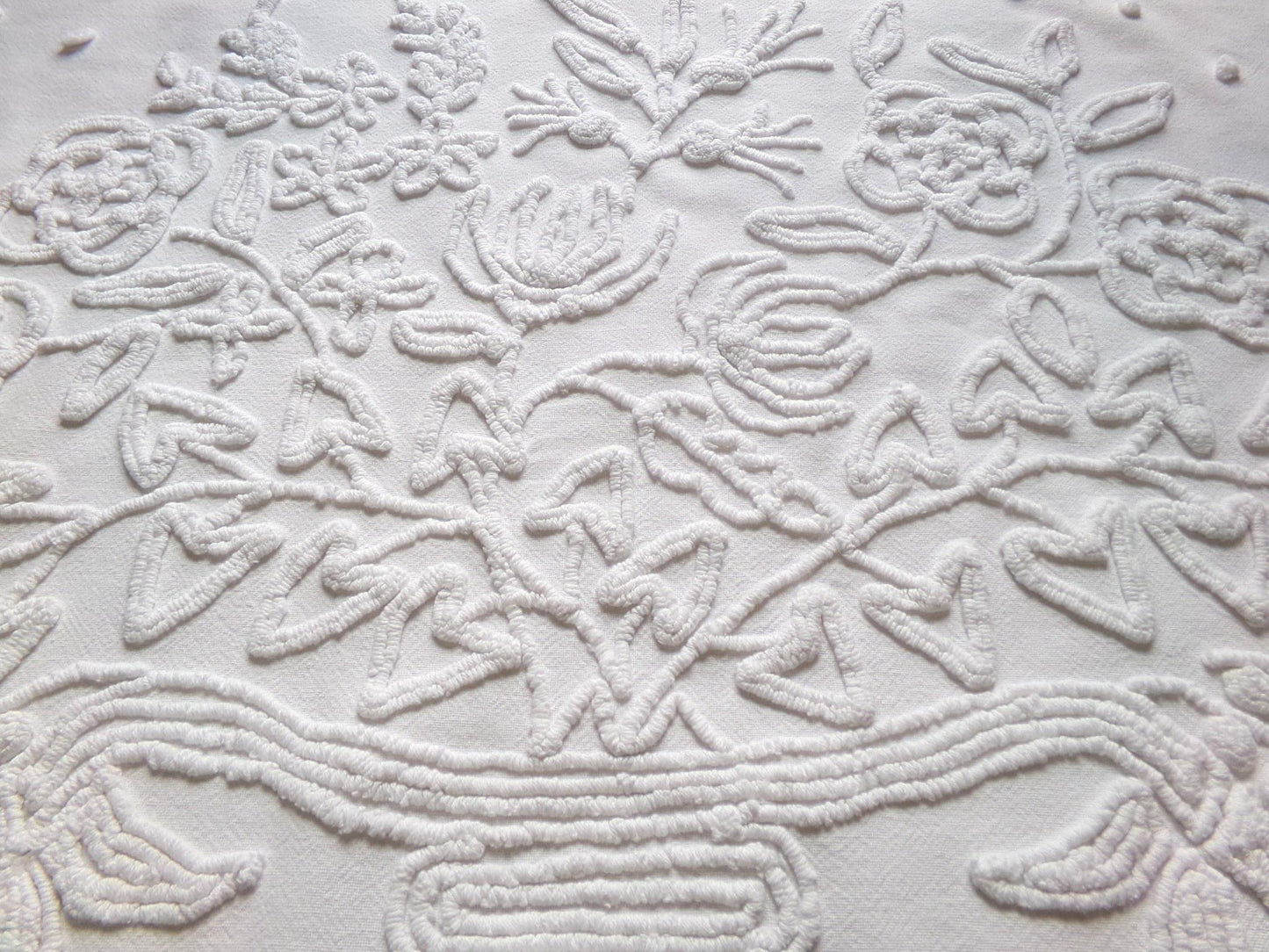 exquisite bride's basket vintage chenille fabric, white floral design is lovely material for quilts, wall hanging, crafts, 25" x 21" piece