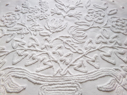 exquisite bride's basket vintage chenille fabric, white floral design is lovely material for quilts, wall hanging, crafts, 25" x 21" piece