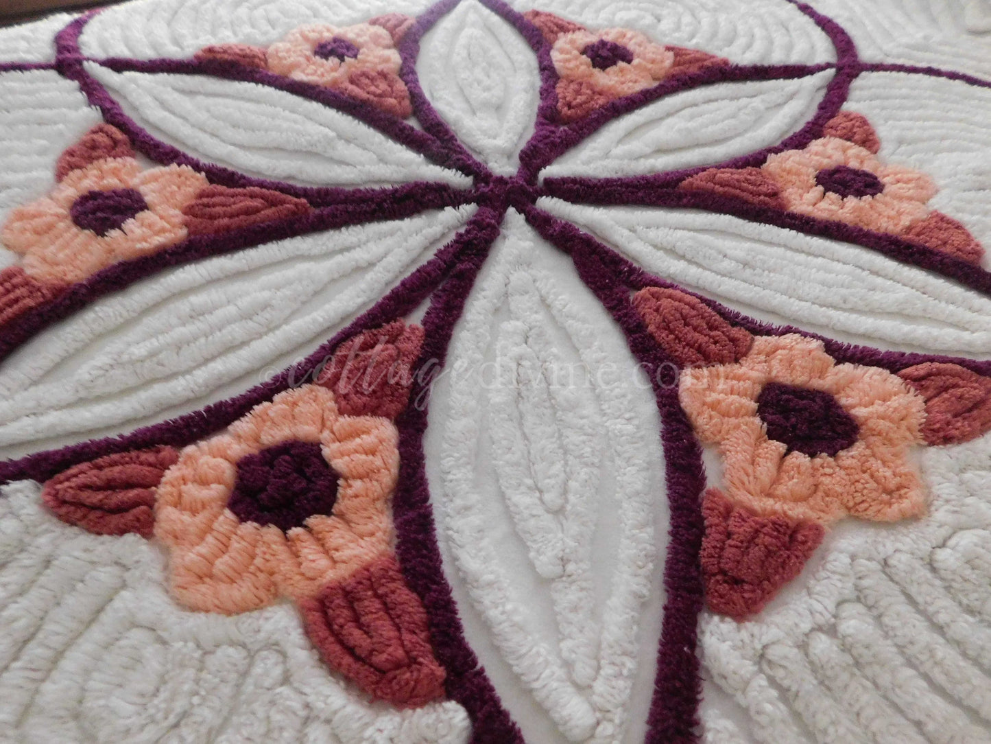 optic white mod floral vintage chenille bedspread, full size farmhouse style bedding