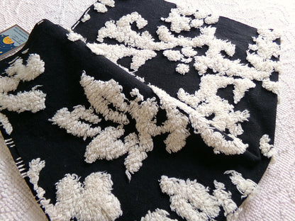 sophisticated black vintage style chenille fabric, cream gothic design, 25" x 18" cut piece of sewing & quilt material