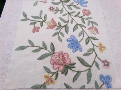 Boho Wildflowers Vintage Chenille Fabric, Natural Vining Rose Florals, 20" x 22" piece